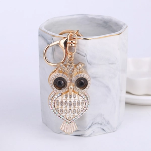 Porte-Clés Chouette Créatif Dessin Animé Animal Strass Charme de Sac Alliage de Zinc Plqué Or Anneau de Clé Cadeau Femmes