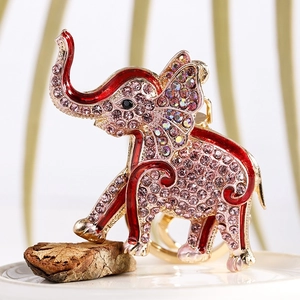 Cute Rhinestone Enamel Elephant Keychain For Women Exquisite Metal Car Key Ring Zinc Alloy Animal Bag Charm Pendant Gift