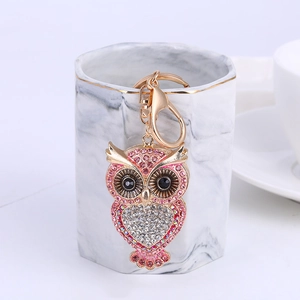 Creative Rhinestone Owl Keychain Zinc Alloy Animal Bag Pendant Car Key Ring For Women Girls Gift Accessories
