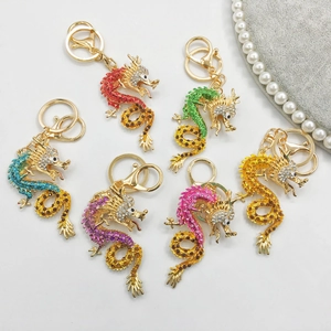 Sparkling Chinese Dragon Keychain Rhinestone Animal Metal Keyring For Women Bag Charm Car Key Pendant Zodiac Gift Ornament