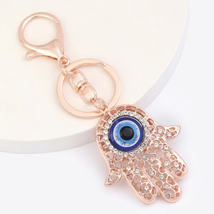 Vintage Hand Der Fatima Böser Blick Schlüsselanhänger Roségold Verzinkt Zinklegierung Strass Ausgehöhlt Tasche Charme Damen Geschenk