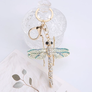 Creative dragonfly keychain with sparkling crystals and gold-plated zinc alloy clasp