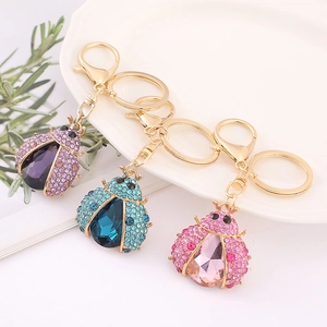 Rhinestone Ladybug Keychain For Women Beetle Bag Charm Gold Plated Alloy Crystal Inlaid Insect Pendant Fashion Jewelry Gift