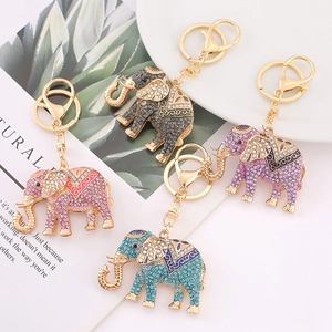 Rhinestone Elephant Keychain Metal Zinc Alloy Animal Bag Pendant For Women Fashion Christmas Gift Car Key Ring Accessory
