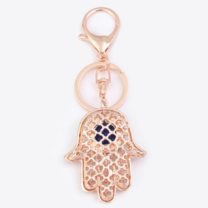 Roségold Hamsa Hand Schlüsselanhänger mit blauem Auge Anhänger und Karabinerverschluss