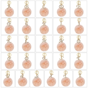 Rhinestone Alloy Alphabet Keychain With Faux Fur Pom Pom Gold Clasp Sparkly Initial Letter Bag Charm For Women Gift
