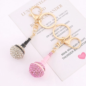 Fashion Zinc Alloy Rhinestone Microphone Keychain Creative Metal Mic Bag Pendant Charm For Women Girls Gift Jewelry