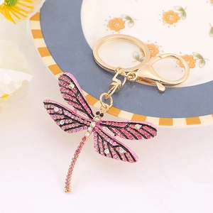 Libellen-Schlüsselanhänger mit rosa Strasssteinen und goldenem Karabinerverschluss