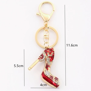 Porte-clés chaussure à talon rouge scintillant avec émail et cristaux brillants