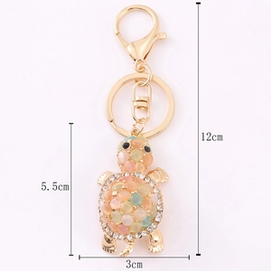 Portachiavi tartaruga creativo con pietre occhio di gatto e strass, lungo 12cm