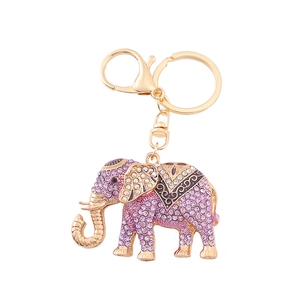 Sparkling elephant keychain with pink rhinestones and gold alloy metal plating