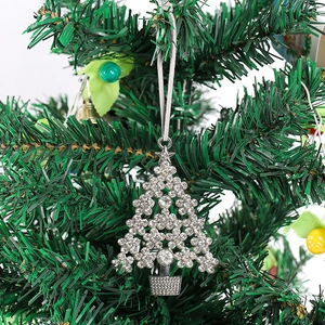Close-up of a silver Christmas tree ornament featuring sparkling crystal rhinestones
