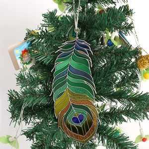 Vintage Colorful Peacock Feather Alloy Glass Hanging Ornament Christmas Tree Decoration For Home Window Party Gift