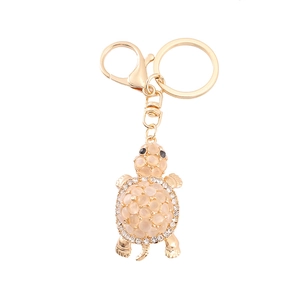Portachiavi creativo a tartaruga dorata con pietra opale e strass di cristallo lucidi