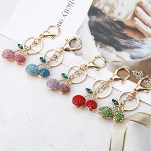 Fashion Alloy Rhinestone Cherry Keychain For Women Sparkling Fruit Bag Charm Cute Car Key Ring Jewelry Accessories Gift