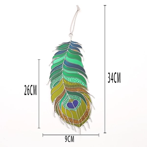 Peacock feather hanging ornament in vibrant gradient acrylic for Christmas decoration