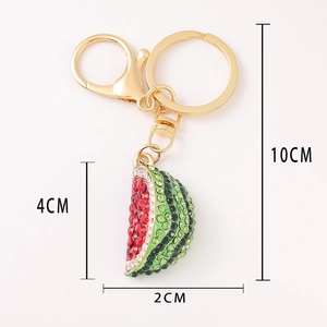 Kreativer Wassermelonen Schlüsselanhänger mit Strasssteinen und Maßangaben in Gold