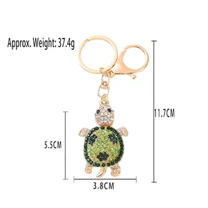 Porte-clés tortue créatif avec strass verts et alliage doré pour pendentif de sac