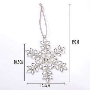 Elegant 10.5cm silver metal snowflake ornament with sparkling rhinestones and grey cord