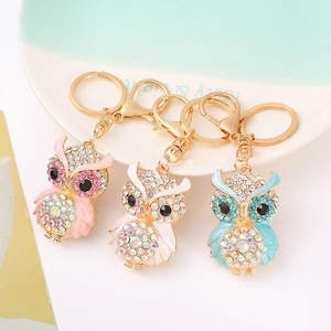 Strass Eule Schlüsselanhänger Zinklegierung Metall Taschenanhänger Für Damen Mädchen Geschenk Gold Tier Schlüsselring