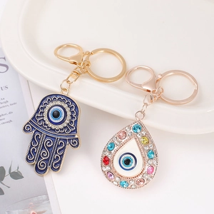 Portachiavi Malocchio Mano Di Hamsa Goccia D'Acqua Lega Di Zinco Strass Smalto Protezione Amuleto Ciondolo Borsa Regalo Donna