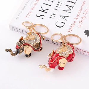 Portachiavi con Elefante Elegante Strass Smalto Lega di Zinco Ciondolo a Forma di Animale per Donna Placcato Oro Lusso