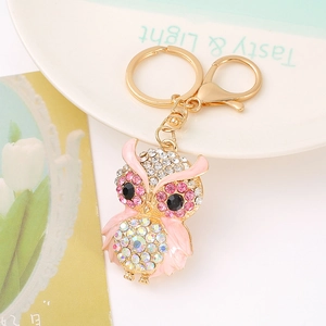Rosa Eule Schlüsselanhänger mit Strass und Goldlegierung für Taschen und Autoschlüssel