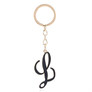 Elegant gold-tone keychain featuring a black enamel letter L charm for bags and keys