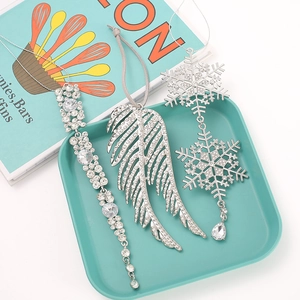 Rhinestone Snowflake Feather Angel Wing Hanging Ornament Christmas Tree Decoration Silver Zinc Alloy Festive Home Decor Pendant