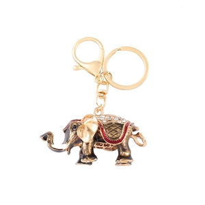 Portachiavi a forma di elefante dorato di lusso con strass e dettagli in smalto