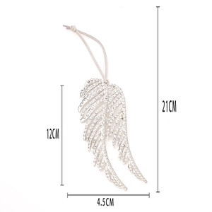 Silver angel wing Christmas ornament with rhinestones and grey cord, size 21cm by 4.5cm
