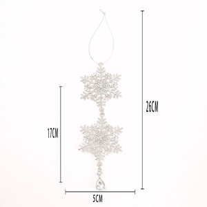 Sparkling silver snowflake ornament with rhinestones and teardrop pendant, 17cm long