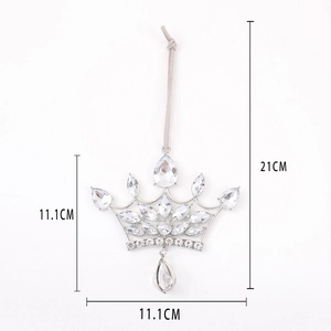 Detailed view of crown ornament with crystal beads and 11.1cm dimension markings