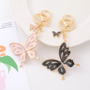 Rhinestone Butterfly Metal Keychain Cute Enamel Insect Key Ring For Women Car Bag Pendant Jewelry Gift