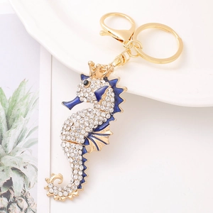Creative Rhinestone Seahorse Keychain Gold Plated Zinc Alloy Marine Animal Bag Charm Pendant Jewelry Keyring Gift For Women