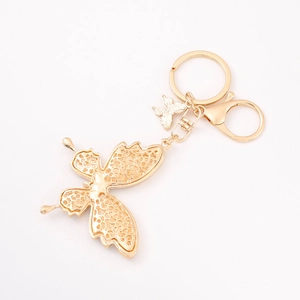 Elegant gold butterfly keychain with sparkling diamonds and metal lobster clasp for women