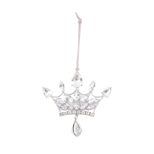 Elegant silver crown hanging ornament with clear crystals for Christmas window display decoration