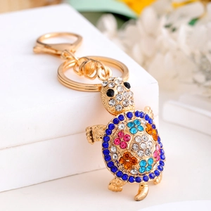 Colorful rhinestone turtle keychain with gold alloy finish for handbag decoration