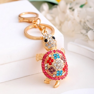 Colorful rhinestone turtle keychain with gold alloy lobster clasp and sparkling crystals