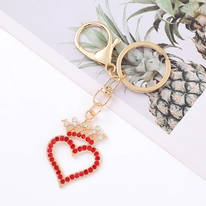 Luxury Alloy Rhinestone Heart Crown Keychain For Women Sparkling Crystal Bag Charm Pendant Jewelry Accessories Gift