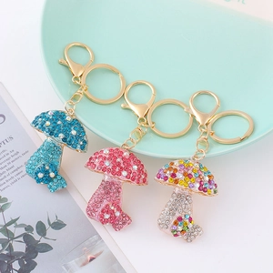 Strass Paddenstoel Sleutelhanger Mode Schattige Zinklegering Kristal Tas Bedeltje Metalen Sleutelring Sieraden Voor Vrouwen Meisjes Cadeau