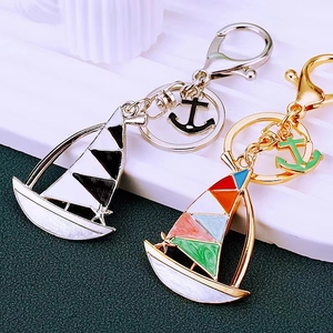 Nautical Sailboat Anchor Keychain Colorful Enamel Drip Oil Alloy Key Ring For Women Bag Charm Pendant Accessory Gift Idea