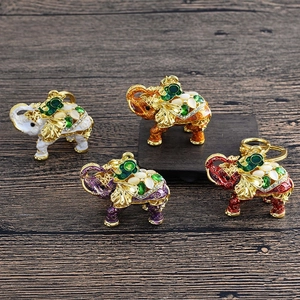 Cute enamel elephant keychains with colorful gemstones and golden rings in four colors
