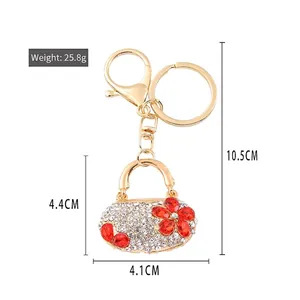 Elegant rhinestone flower purse keychain for women handbag accessories with size details