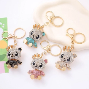 Rhinestone Crown Panda Bear Keychain Alloy Crystal Animal Bag Pendant Fashion Jewelry Gift For Women Girls