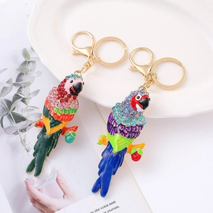Rhinestone Parrot Keychain Colorful Enamel Bird Bag Charm Zinc Alloy Sparkling Animal Key Ring For Women Bag Accessories Gift