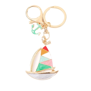 Colorful enamel sailboat and anchor keychain with golden alloy finish for women