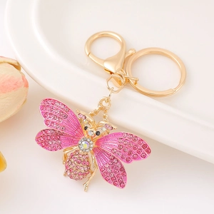 Porte-clés Abeille avec Strass Fait Main Plaqué Or Alliage de Zinc Pendentif Insecte pour Clés de Voiture Accessoires Sac Femme