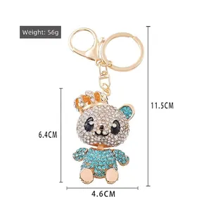 Sparkling crystal panda keychain with blue rhinestones and crown, 11.5cm length charm
