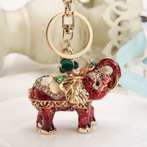 Vintage Enamel Elephant Keychain With Rhinestone Zinc Alloy Metal Bag Pendant Car Key Ring Animal Charm Jewelry Gift